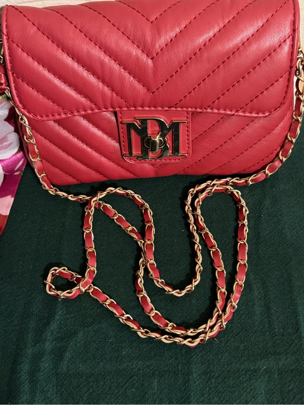 Badgley Mischka Scarlet Quilted Crossbody with Floral Scarf Accent